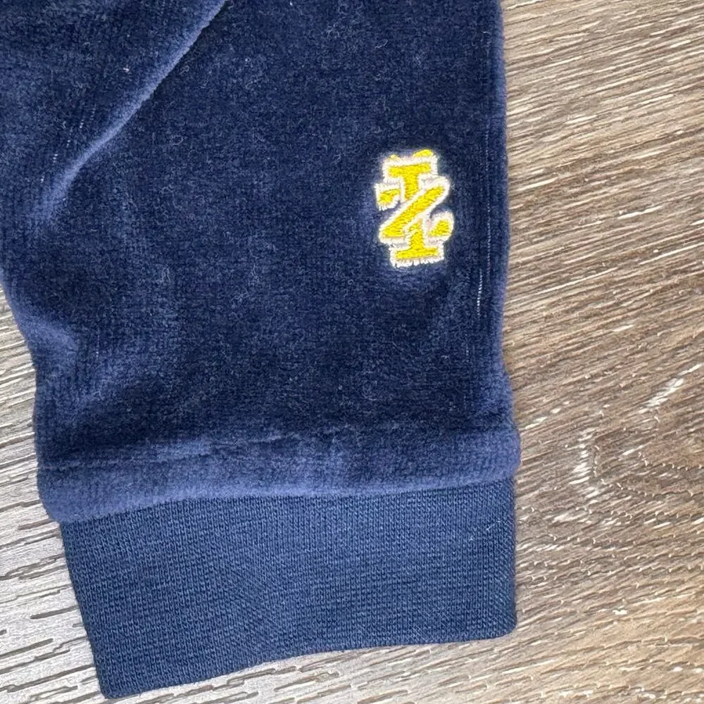 Izod Baby Boy Navy Velour Zip Hoodie Jacket Yellow Accent 3-6M